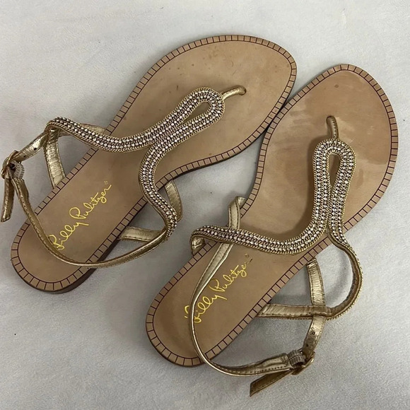 LILLY PULITZER | Delray Gold Sandal with Ankle Strap Flats size 6.5 NWOT - Picture 4 of 8